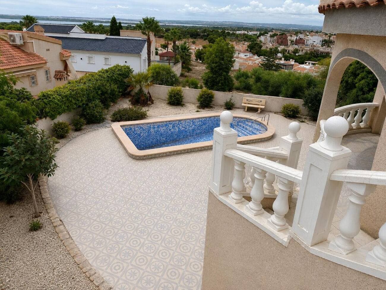 View from the upper terrace over the pool